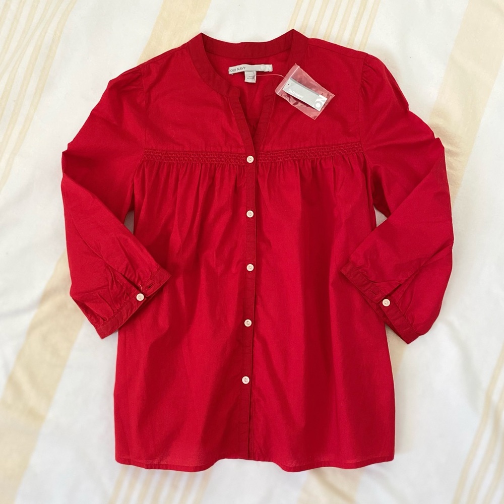 Old Navy NWT Peasant Blouse Mid Sleeve SZ S in Bright Red